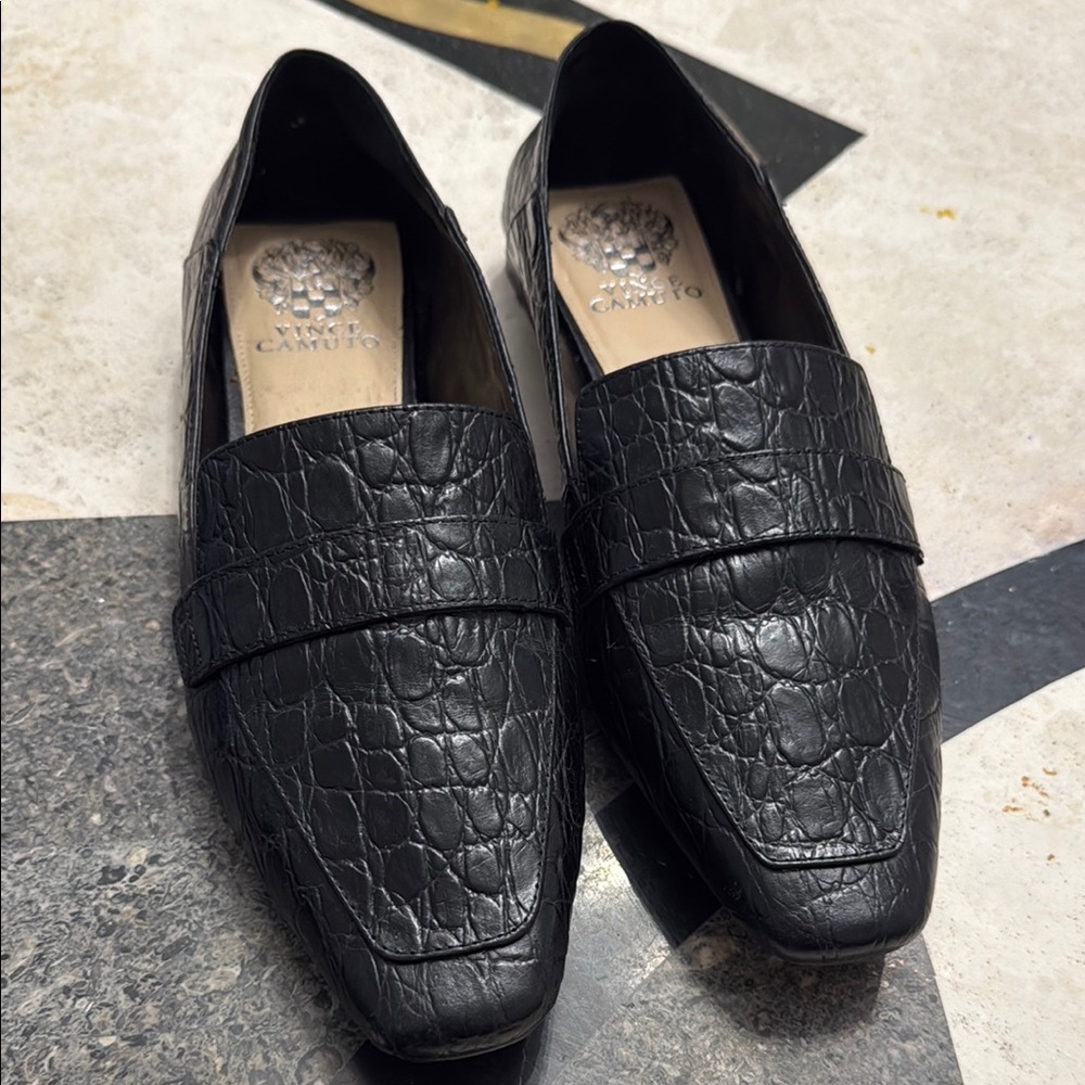 Vince Camuto Black Crocodile Embossed Loafers